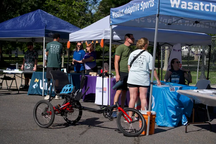 Adaptive bikes and handcycles on show under the Wasatch Adaptive Sports canopy